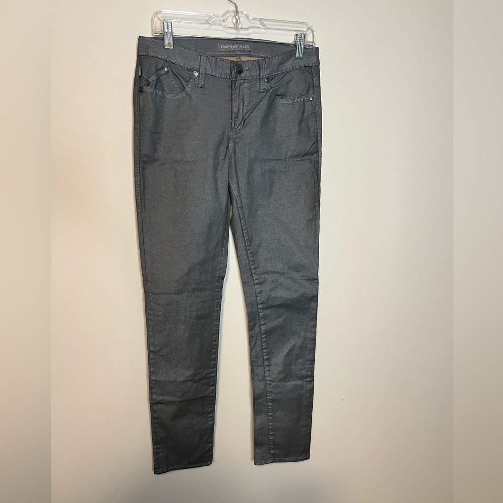 Rock & Republic Berlin metallic Jean Womens Sz 10 Skinny Straight Zip Pant